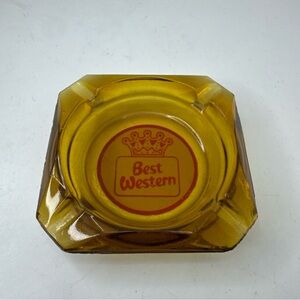 Vintage Best Western Amber Glass Ashtray – 3.5” x 3.5” x 1”